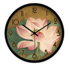 Shipping of Chinese lotus lotus creative figure bedroom wall clock wall clock quartz watch 715 14 inches Metal black paint frame