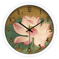 Shipping of Chinese lotus lotus creative figure bedroom wall clock wall clock quartz watch 715 14 inches White paint frame