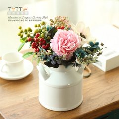 Sunshine fresh peony floral mix overall simulation flower flower decoration FLOWER FLOWER FLOWER bedside table Two ears ceramic Magnolia fruit suit