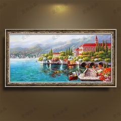 Hand-painted oil paintings of modern European scenery dining room sofa background painting simple European Mediterranean style decorative painting 90*180 frame with drawing size Silver frame 5 Oil film laminating + low reflective organic glass