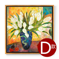 American living room decorative painting Tryptich sofa backdrop modern and simple European style restaurant flower painting murals Outline size: 54cm*54cm Fabric painting frame: brown wood frame D Single price, please count by number