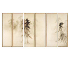 Farming homes with Japanese style and hanging screen pine figure painting the living room hotel lobby large decorative painting murals of Zen 60*60 Simple white clean frame A Oil film laminating + low reflective organic glass