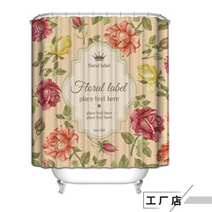 American style flower shower curtain is thickened, waterproof and opaque, bathroom partition curtain room door curtain hanging curtain telescopic rod suit flower label width 85cm* height 120cm