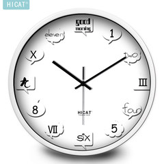 HICAT shape digital art clock children real creative mute simple modern clock quartz watch 14 inches W005 black needle Bai Jinkuang