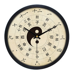 Tai Chi Bagua creative living room wall clock Chinese Feng Shui foot TCM Chinese wind lucky Watch 12 inches Black needle with H321 black plastic frame