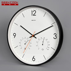 The Nordic minimalist modern family living room wall clock clock watch fashion Home Furnishing metal quartz clock round 14 inches Black 4 figures - temperature and humidity