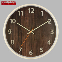 Modern Chinese style simple clock clock quartz clock dining room wall clock hanging round wooden household mute 20 inches Upgrade digital money (Walnut noodles log frame)