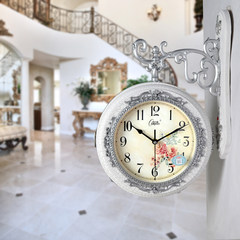 Genuine wood round the clock Kangbasi mute double personality clock quartz clock creative European pastoral living room 14 inches Double figures of white crack
