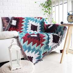 Nordic geometric pattern thickening sofa blanket, sand hair towel, double seat cushion, full cover, non-slip thread blanket, tablecloth, 20 cm sponge, 300 yuan / 1 square, red and blue geometry