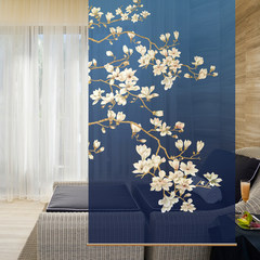 Hanging screen partition porch curtain soft partition stylish living room porch hanging screen roll bead curtain [white magnolia] blue ground magnolia half permeate 100*200