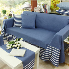 Mediterranean Blue Grey sofa cover towels four sofa cushion sofa cover multifunctional cloth sofa cover on behalf of 90*90cm Gray stripe