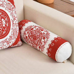 Chinese style retro and festive confectionery pillow bo caitang cotton and linen holding pillow cushion for leaning on head cervical vertebra cylinder pillow long round waist cushion large size (55*30 cm)