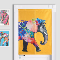 Colorful pavilion auspicious elephant door curtain cotton and linen porch curtain wind and water curtain decorative curtain can be customized to send rod DM-126 long style 85*120cm