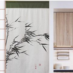 Chinese style cloth art cotton and hemp door curtain hanging curtain bedroom curtain kitchen half curtain wall painting screen partition wind bamboo picture width 110*150cm feed rod whole piece