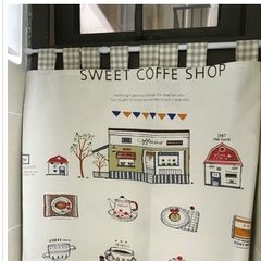 Packing cotton curtain kitchen cotton linen curtain coffee half curtain partition curtain cartoon cloth curtain short curtain air curtain water curtain 140 width *100 height (do not contain pole) shallow coffee lattice condole belt