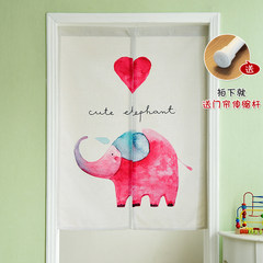 Cartoon cotton and linen door curtain bedroom children`s room kitchen curtain dormitory door curtain lovely porch household smoke partition curtain bed sheet red small elephant door curtain