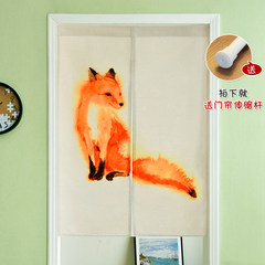 Cartoon cotton and hemp curtain bedroom children`s room kitchen curtain dormitory door curtain lovely porch household smoke partition curtain bed sheet sit quietly at the fox door curtain