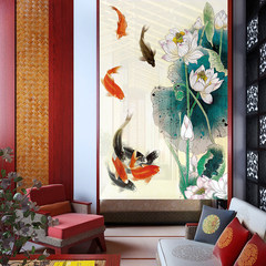 Custom made Chinese wind cloth curtain, Feng Shui curtain, soft partition curtain, semi hanging garden entrance living room [nine fish frolic] Bed linen Width 70-, height 150 Hollow cloth