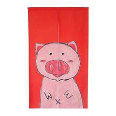 Korean style cartoon children cloth art cotton and linen door curtain study bedroom partition porch curtain adornment hangs curtain to block the wind and water curtain tomc009 small red pig height 150cm door curtain