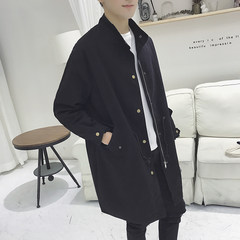 Autumn and winter plus men's windbreaker windbreaker long Korean fashion lovers coat, self-cultivation students coat handsome BF wind XL (about 150-170 pounds can be worn) black