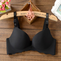No rims bra sexy bra set small Bohou gathered a chip wave adjustment type seamless underwear Macarons black [single] 34C=75C