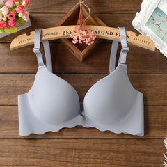 No rims bra sexy bra set small Bohou gathered a chip wave adjustment type seamless underwear Macarons gray [single] 34C=75C