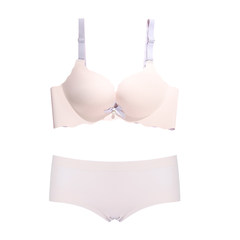 A plate steel ring bra bra supporting students gather small chest sexy close Furu Underwear Set Skin color + skin underpants 70A