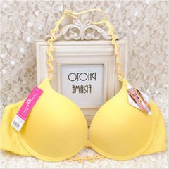 Back cross gather small chest sexy underwear buckle neck without the mark before the summer lady a steel ring bra set E yellow single bra 32/70A is thinner and thinner