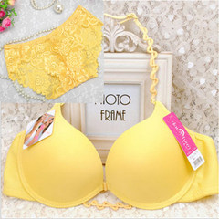 Back cross gather small chest sexy underwear buckle neck without the mark before the summer lady a steel ring bra set E yellow bra + underwear 32/70A is thinner and thinner