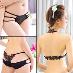Back cross gather small chest sexy underwear buckle neck without the mark before the summer lady a steel ring bra set C bra + underwear 32/70A is thinner and thinner