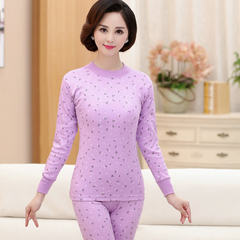 Long johns old lady mother cotton underwear thin cotton sweater sweater pants suit old line M/85 (85-100 Jin) Purple printing (central collar)