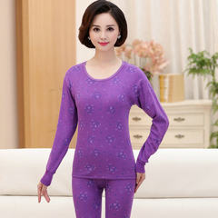 Long johns old lady mother cotton underwear thin cotton sweater sweater pants suit old line M/85 (85-100 Jin) Foreign purple printing (low collar)