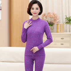 Long johns old lady mother cotton underwear thin cotton sweater sweater pants suit old line M/85 (85-100 Jin) Foreign purple printing (central collar)