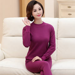 Long johns old lady mother cotton underwear thin cotton sweater sweater pants suit old line M/85 (85-100 Jin) Violet pure color (middle collar)