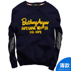 The fall of Japanese tide brand men's cashmere sweater T-shirt embroidery with long sleeved jacket student hoodies S Dark blue (thin paragraph)