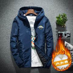 A winter coat padded short young Korean male students add fertilizer increased men's cotton padded jacket thick fat men 3XL Blue 1
