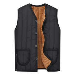 [every day special price] middle-aged men's vest, Dad installed plush cotton padded jacket, Grandpa wool liner vest XXXL (145-170 Jin) black