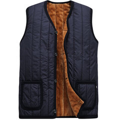 [every day special price] middle-aged men's vest, Dad installed plush cotton padded jacket, Grandpa wool liner vest XXXL (145-170 Jin) Tibet Navy