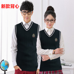 College wind wool vest male V collar wool vest sleeveless sweater female students knitted vest thick section of teenagers Male XXS code Black (New vest) has chapter