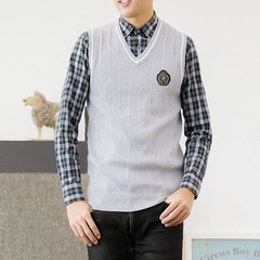 College wind wool vest male V collar wool vest sleeveless sweater female students knitted vest thick section of teenagers Male XXS code Light grey (New vest) has chapter