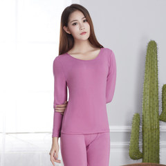 Modal warm underwear female plus velvet suit winter shapewear long johns long sleeved cotton shirt 2XL code [suggestion 140-160 Jin] Warm purple