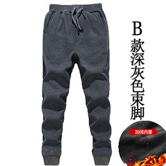 Sports pants men fall casual pants slim fit pants feet Haren winter velvet trousers with thick warm pants. L (30-31 code) B a dark grey velvet with thick feet