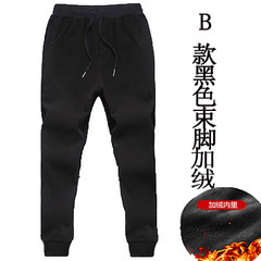 Sports pants men fall casual pants slim fit pants feet Haren winter velvet trousers with thick warm pants. L (30-31 code) B black velvet with thick feet