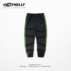 Europe and the United States high street casual pants trendsetter your boy TT purple rod ankle banded pants jogging pants pants men and women hip hop 3XL Black with red green yellow stripe