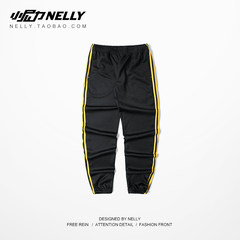 Europe and the United States high street casual pants trendsetter your boy TT purple rod ankle banded pants jogging pants pants men and women hip hop 3XL Black yellow stripe