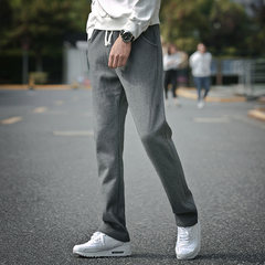 Thick and loose men's sports pants, straight cylinder pants, big knitted long pants, long pants in autumn and winter 3XL Spring and autumn style deep linen