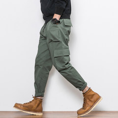 Loose trousers pocket multi male overalls tide of youth fall on the Shawn Yue tide brand Haren feet leisure pants 3XL Army green straight drum