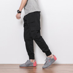 Loose trousers pocket multi male overalls tide of youth fall on the Shawn Yue tide brand Haren feet leisure pants 3XL Upon a routine of black