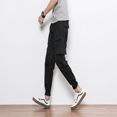 Loose trousers pocket multi male overalls tide of youth fall on the Shawn Yue tide brand Haren feet leisure pants 3XL Black straight cylinder paragraph regular