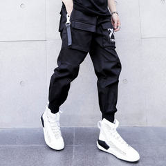 Spring and autumn men's new high-end country tide zipper Multi Pocket overalls upon Haren pants pants 3XL black
